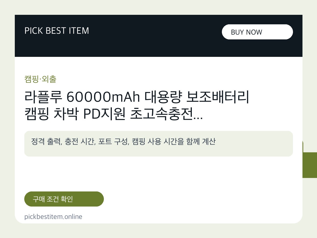 라플루 60000mAh 대용량 보조배터리 캠핑 차박 PD지원 초고속충전 대표 이미지