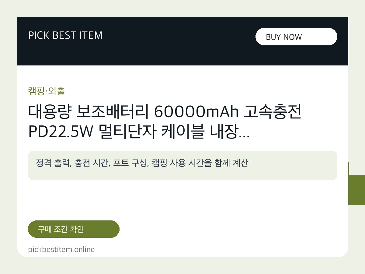 대용량 보조배터리 60000mAh 고속충전 PD22.5W 멀티단자 케이블 내장... 대표 이미지