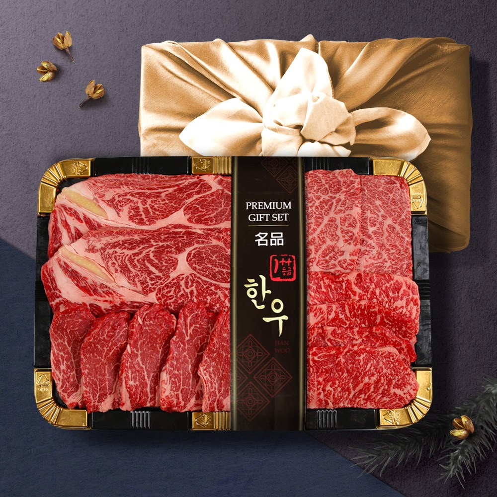 투뿔 한우선물세트 1++ 구이용 선물포장 냉장 소고기 명절, 13호_1++등급)등심+안심+채끝+특수부위(1kg) 대표 이미지