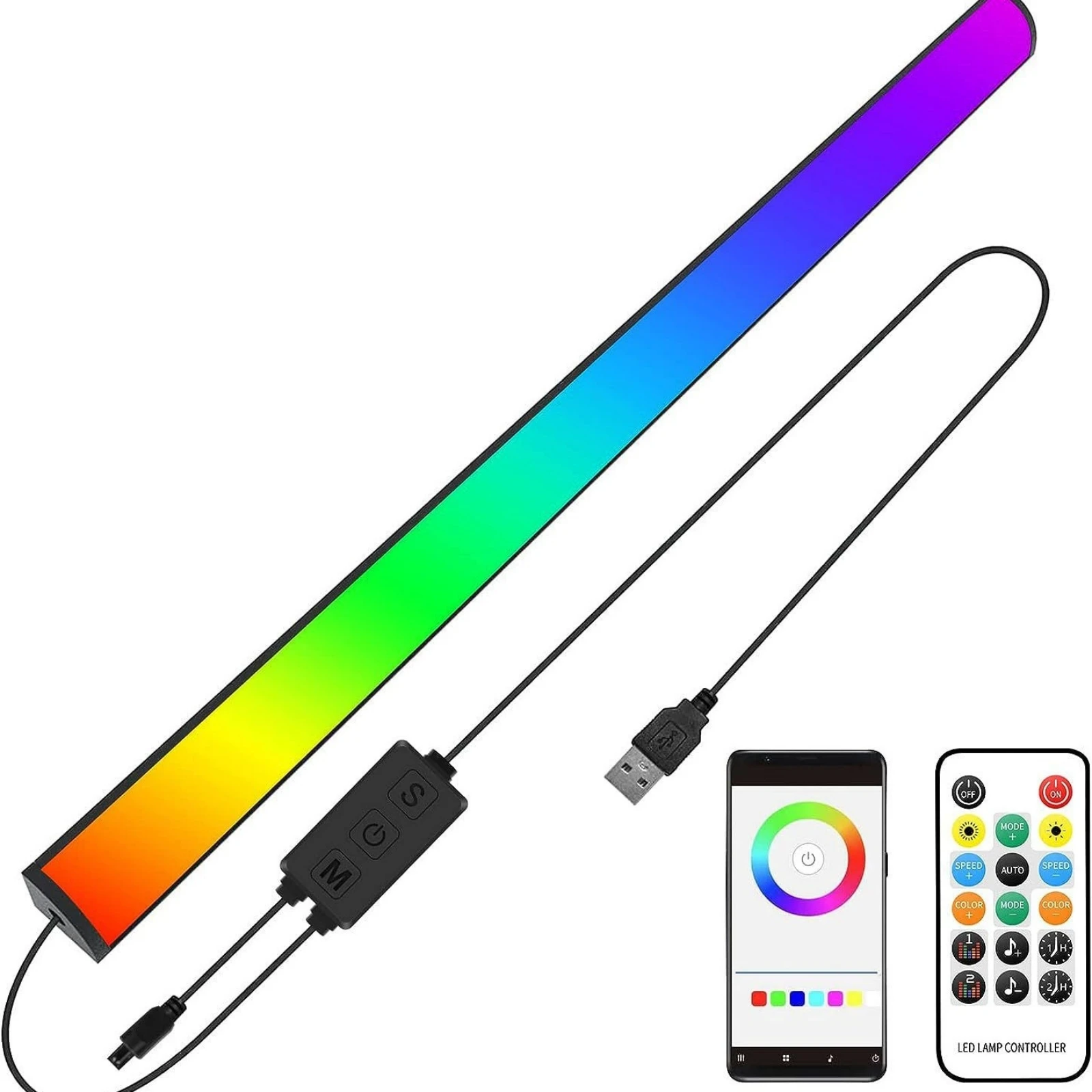 USB 5V RGBIC LED 컴퓨터 모니터 라이트 바 블루투스 앱 리모컨 게이밍 조명 음악 리듬 감지 분위기 데스크 대표 이미지