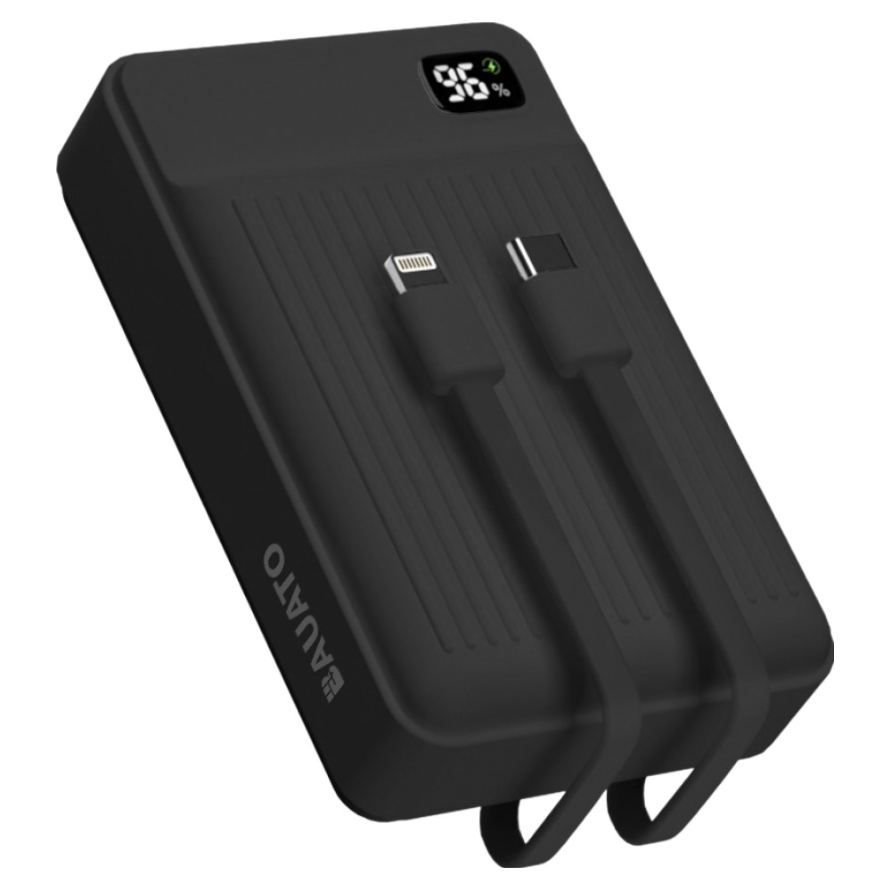 바우아토 포켓쉴 고속 입출력 케이블 일체형 미니 대용량 보조배터리 20000mAh C타입 애플8핀 PD 22.5W, 단일상품, 블랙 대표 이미지