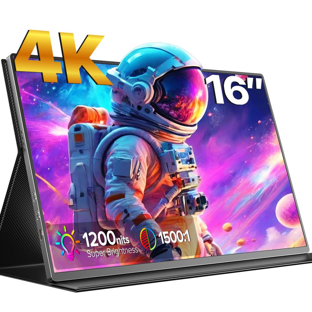 에비크 포터블 모니터 4K UHD 16인치 DEX 1200nit 고휘도 HDR 휴대용 모니터, 블랙-노터치, 40.64cm 대표 이미지