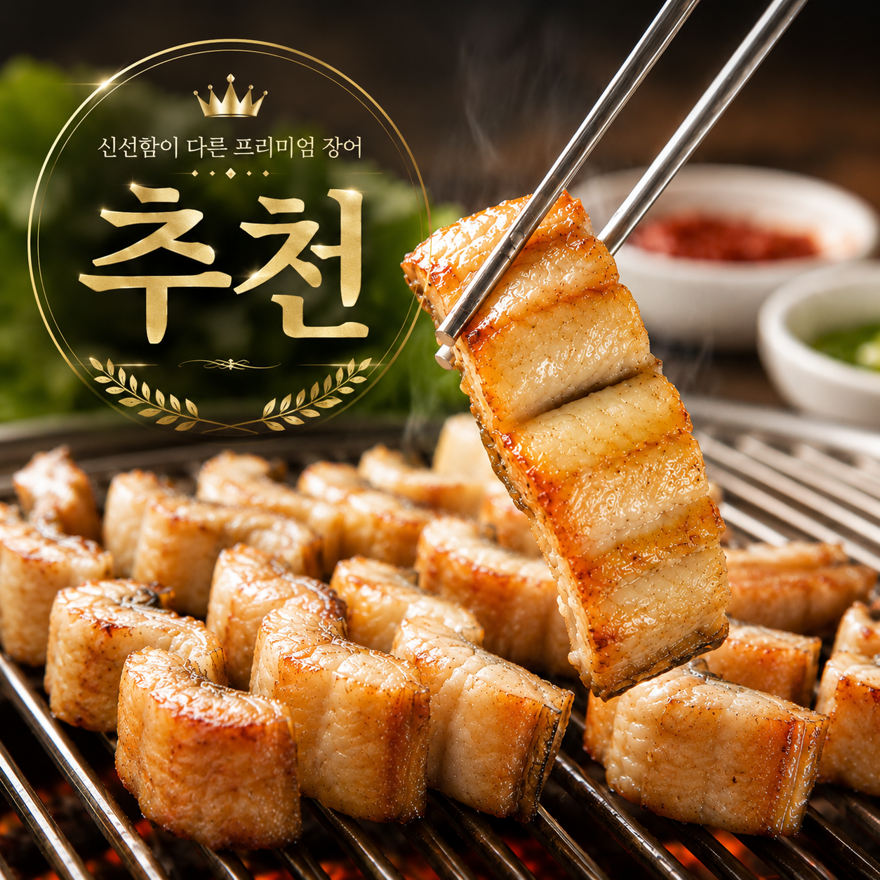 [구매많음] 국산 손질 민물장어 자포니카 구이용 1kg 2-3미(소스2종+초생강) 대표 이미지