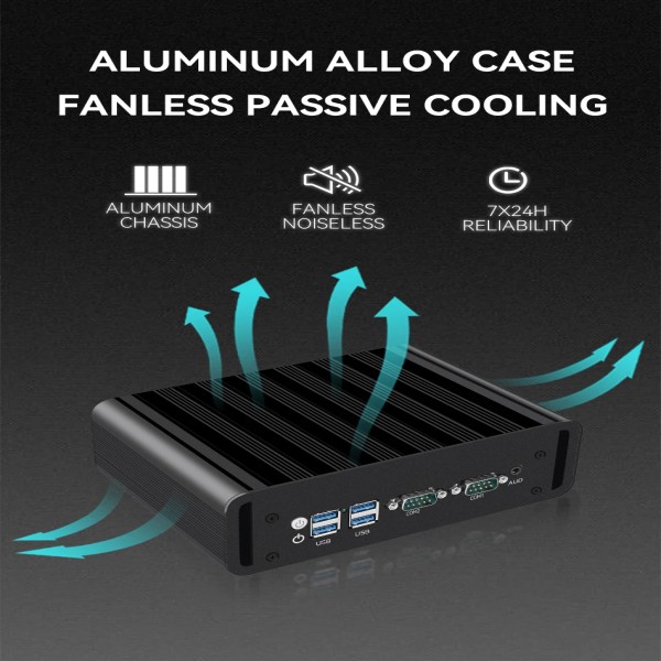팬리스 산업용 미니 PC 인텔 N100 J6412 듀얼 LAN 2xCOM RS485 6USB 4G SIM GPIO WiFi 지지대 컴퓨터 대표 이미지