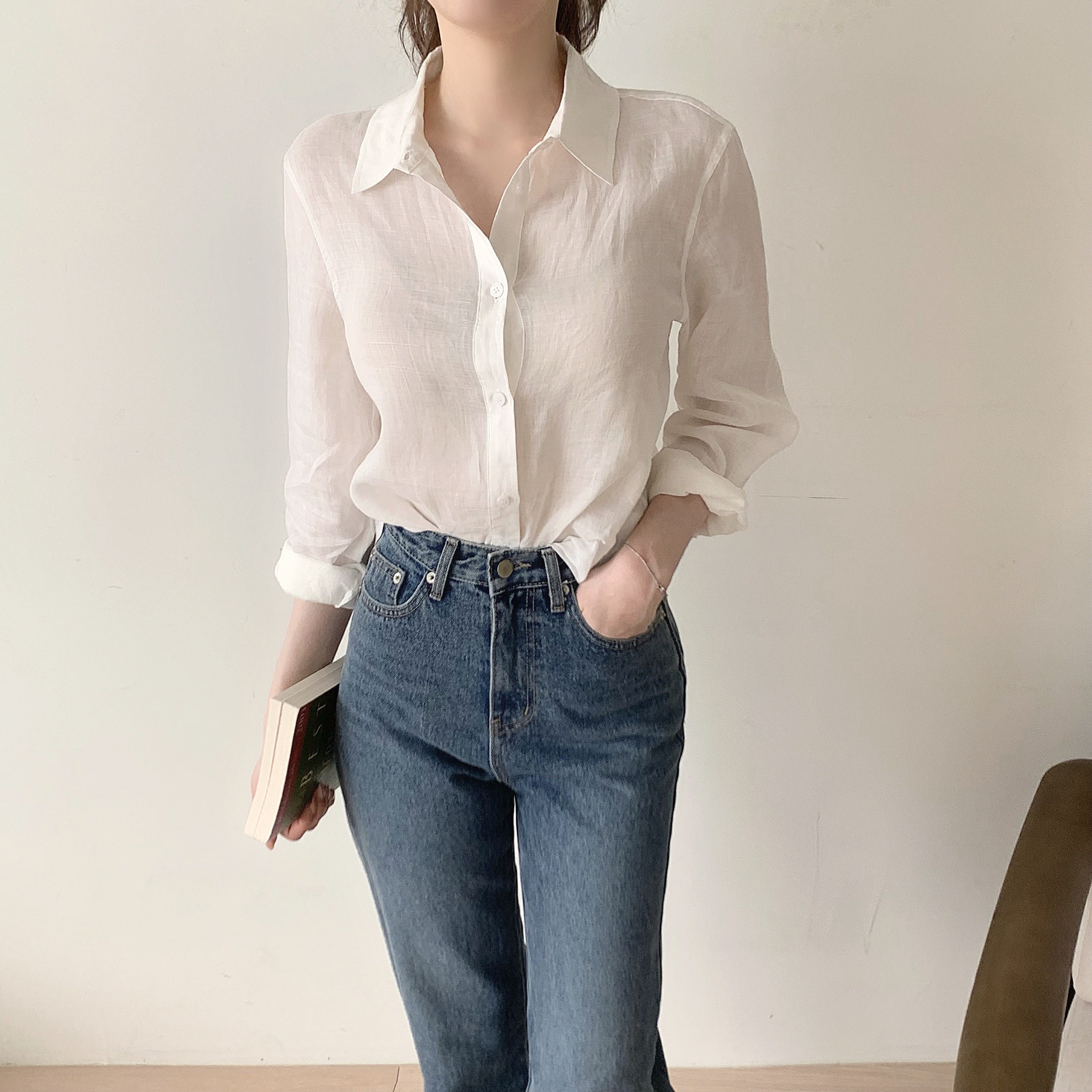 여성 린넨셔츠 100% 저마 여름 데일리 셔츠 대표 이미지