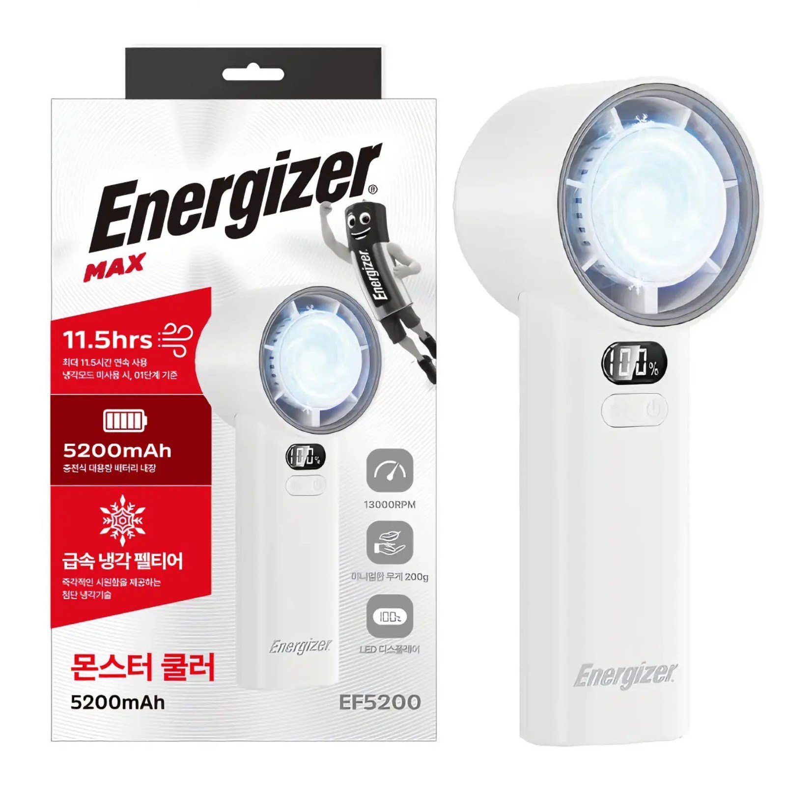 에너자이저 100단 5200mAh 대용량 배터리 급속 냉각 휴대용 손풍기 선풍기, EF5200 대표 이미지