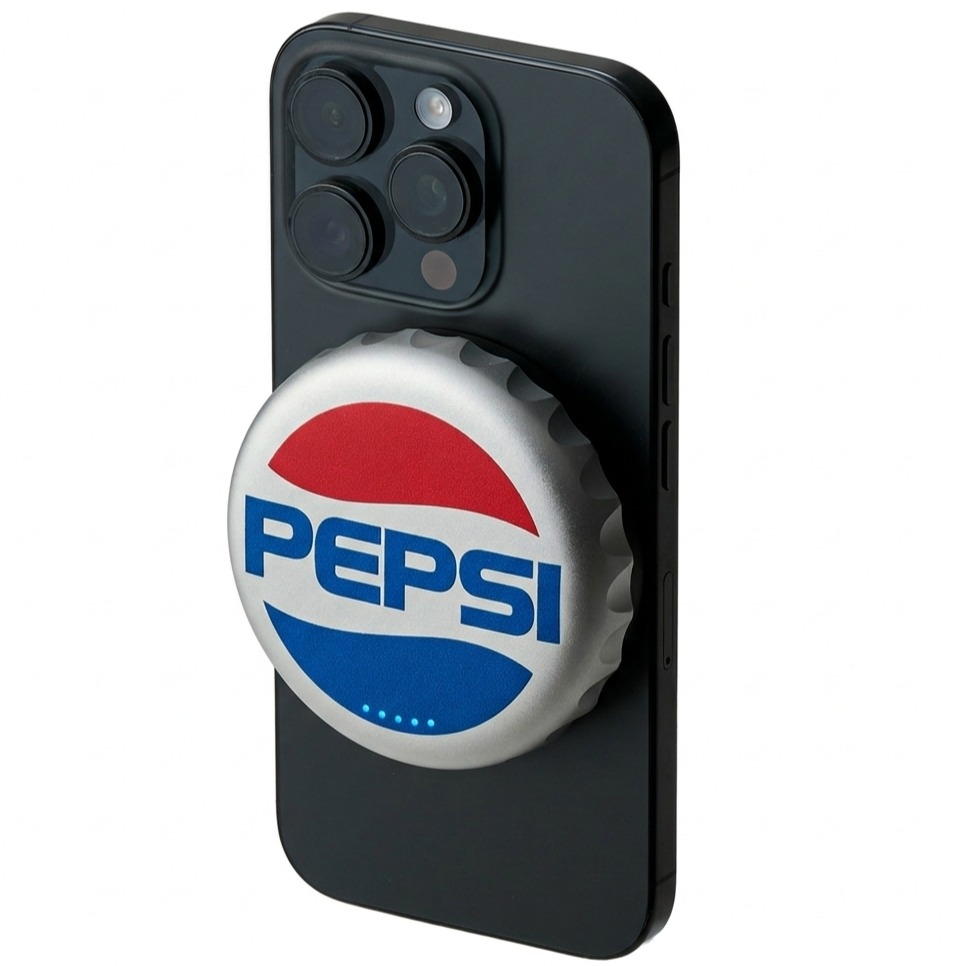 펩시 병뚜껑 마그네틱 맥세이프 호환 2 in 1 유무선 보조배터리 4000mAh C타입, 레드 + 블루, PEP-MSCC01 대표 이미지