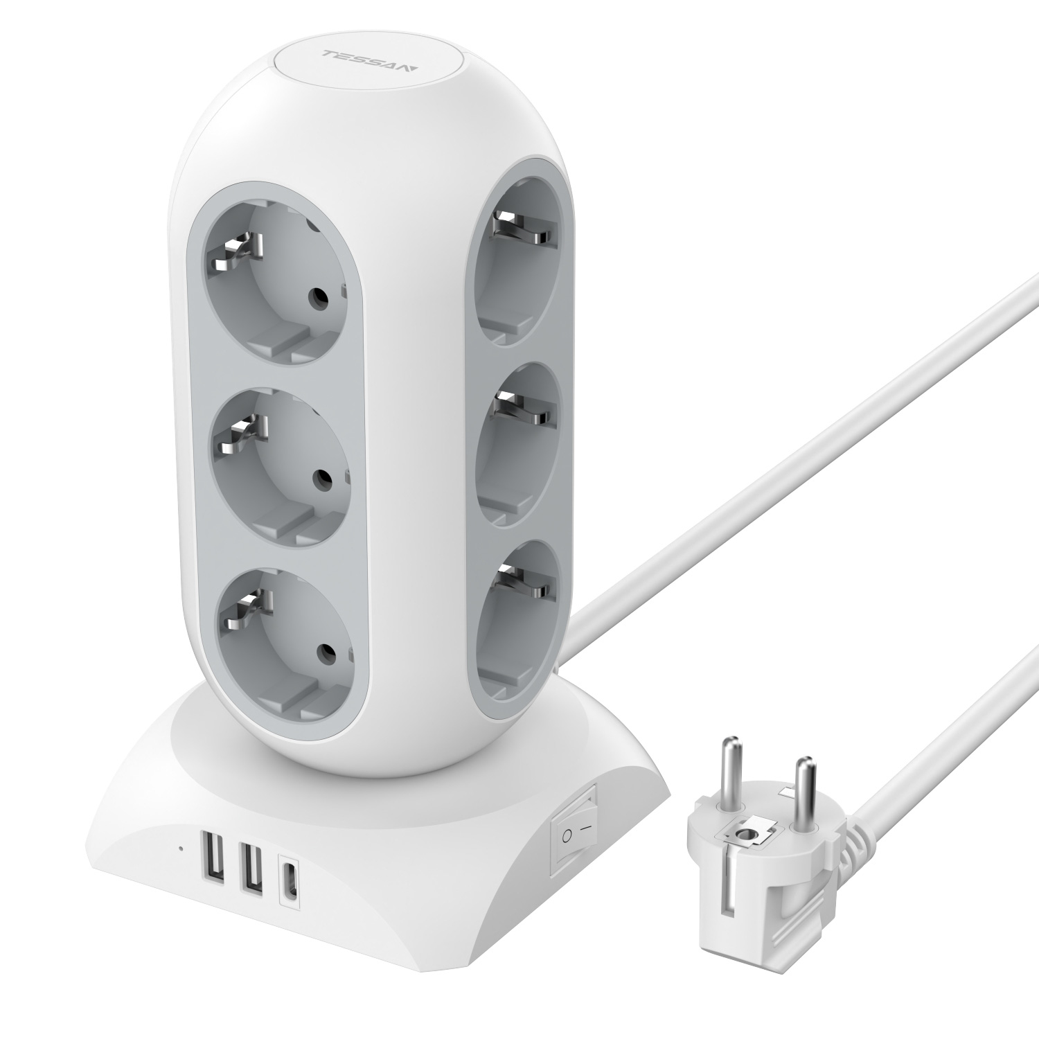 TESSAN 테산 수직 타워 멀티탭 전원 스트립 KR 표준 플러그 12 AC 콘센트 3 USB 충전 포트 스위치 ON/OFF 2M 연장 케... 대표 이미지