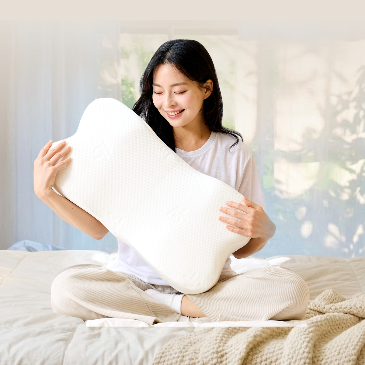 [바른척추연구소 척추로운 경추베개] Medium 옆으로편한 낮은 메모리폼 경추베개, 아이보리, 1개 대표 이미지
