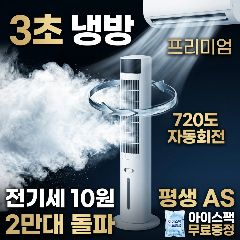 타워형 냉풍기 저소음 가정용 에어쿨러 얼음 선풍기 아이스팩 분리형 물통, 화이트 대표 이미지